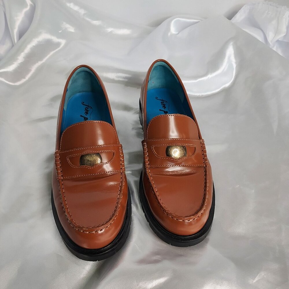 Free People Brown Leather Penny Loafers